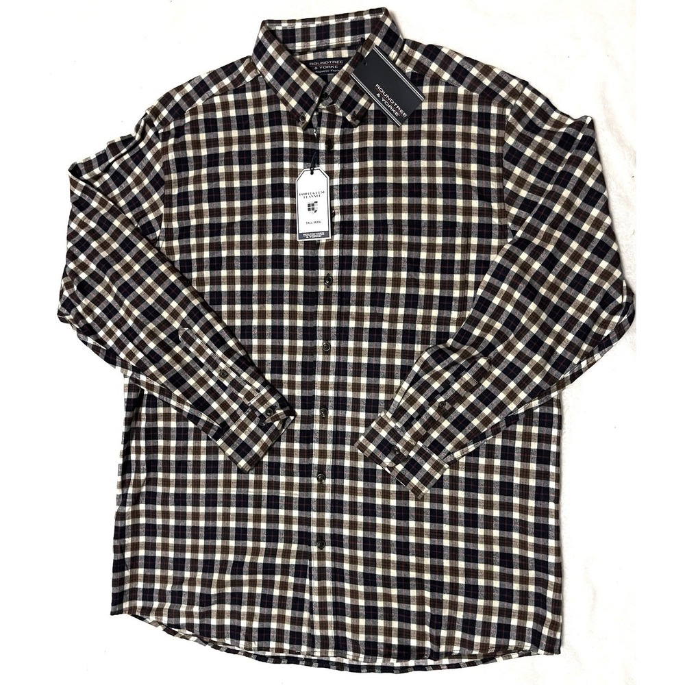 Roundtree Yorke Men's Long Sleeve Shirt Portuguese Flannel Plaid Size TALL XLT
